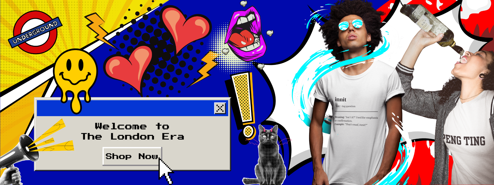 Colorful graphic with text 'Welcome to The London Era' and two people in the background